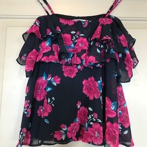 Colorful off-the-shoulder top with ruffled top